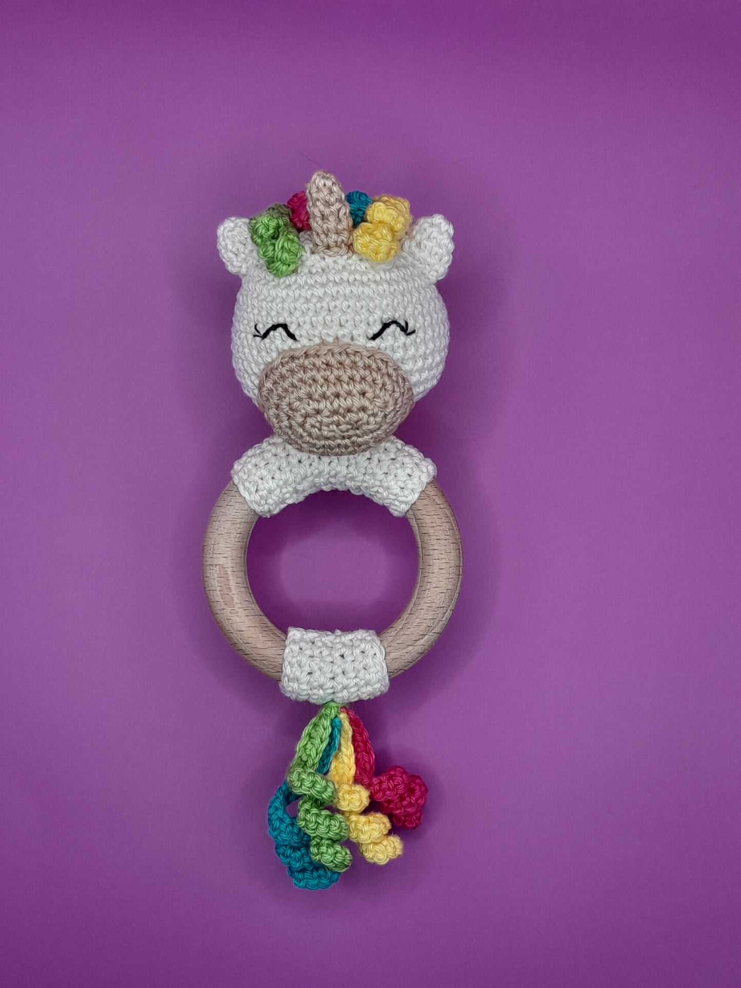Crochet Celeste the Unicorn Rattle with Biting Ring