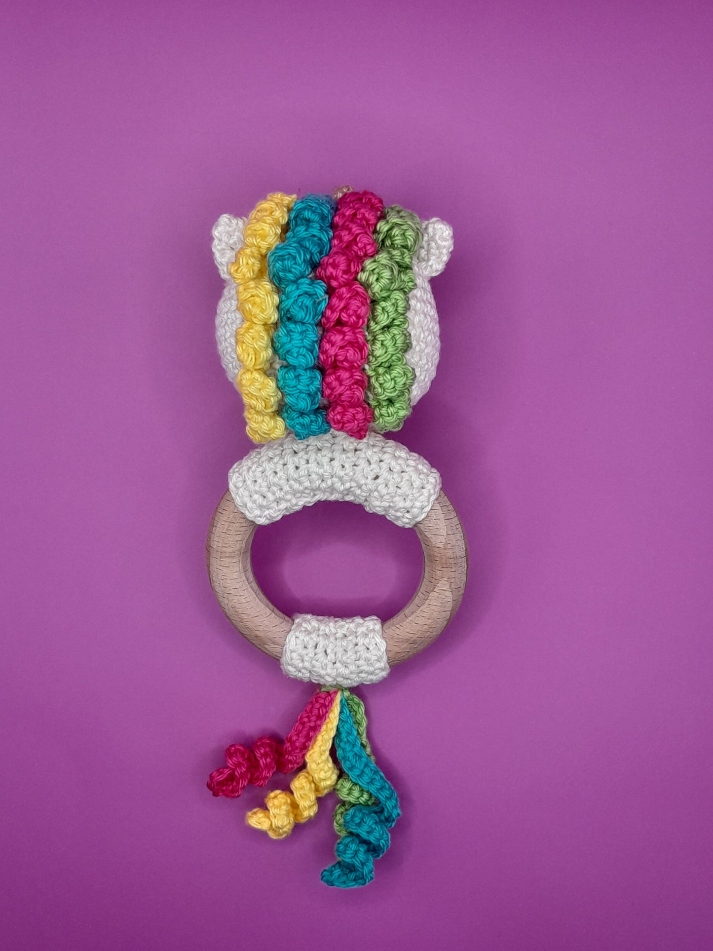 Crochet Celeste the Unicorn Rattle with Biting Ring